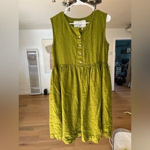 Not Perfect Linen Midi Length Dress in Moss Green